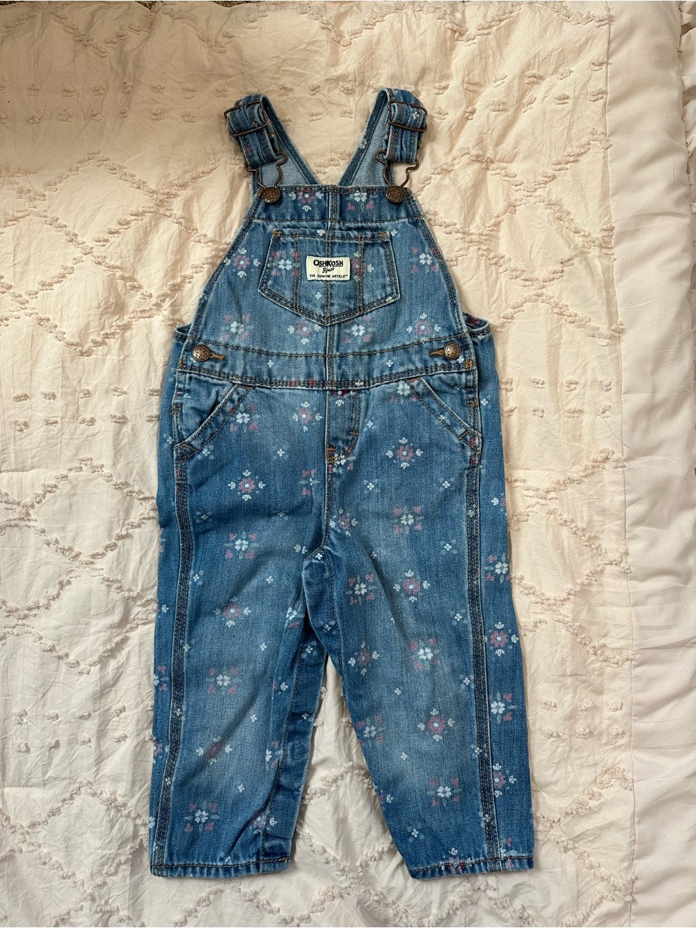 OshKosh B'gosh Blue Floral Denim Overalls
